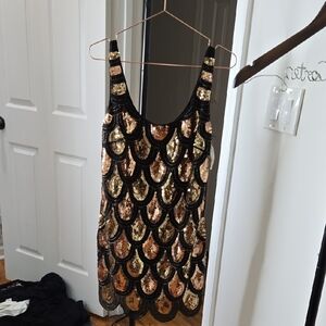 Sequin Sleeveless Dress - Black and Gold